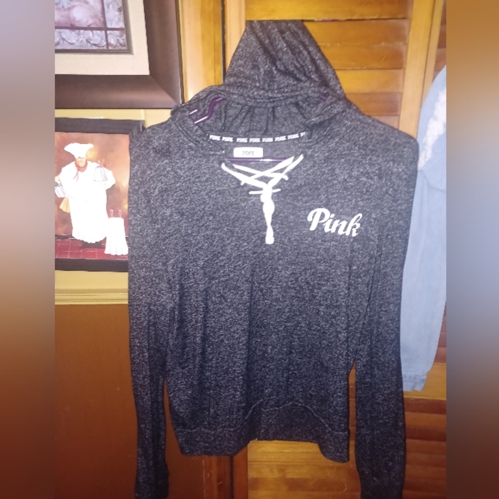 PINK Victoria's Secret Charcoal Cowl Neck Sweater With Roses Size S